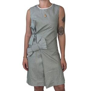 Victoria Beckham Green White Pin Striped Bow Mini Cocktail Dress Sz 4